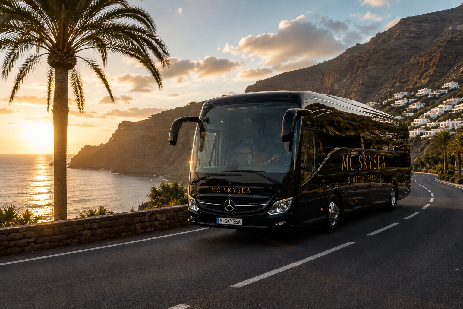 Bus MC SKYSEA recorriendo la costa de Canarias